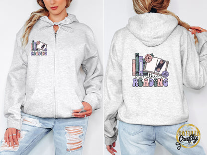 I'd Rather Be Reading Adult Zip Up Hoodie Pocket Design