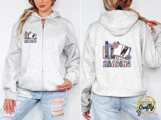 I'd Rather Be Reading Adult Zip Up Hoodie Front and Back Design