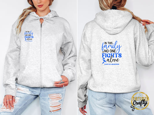 No One Fights Alone Diabetes Adult Zip Up Hoodie Back Design