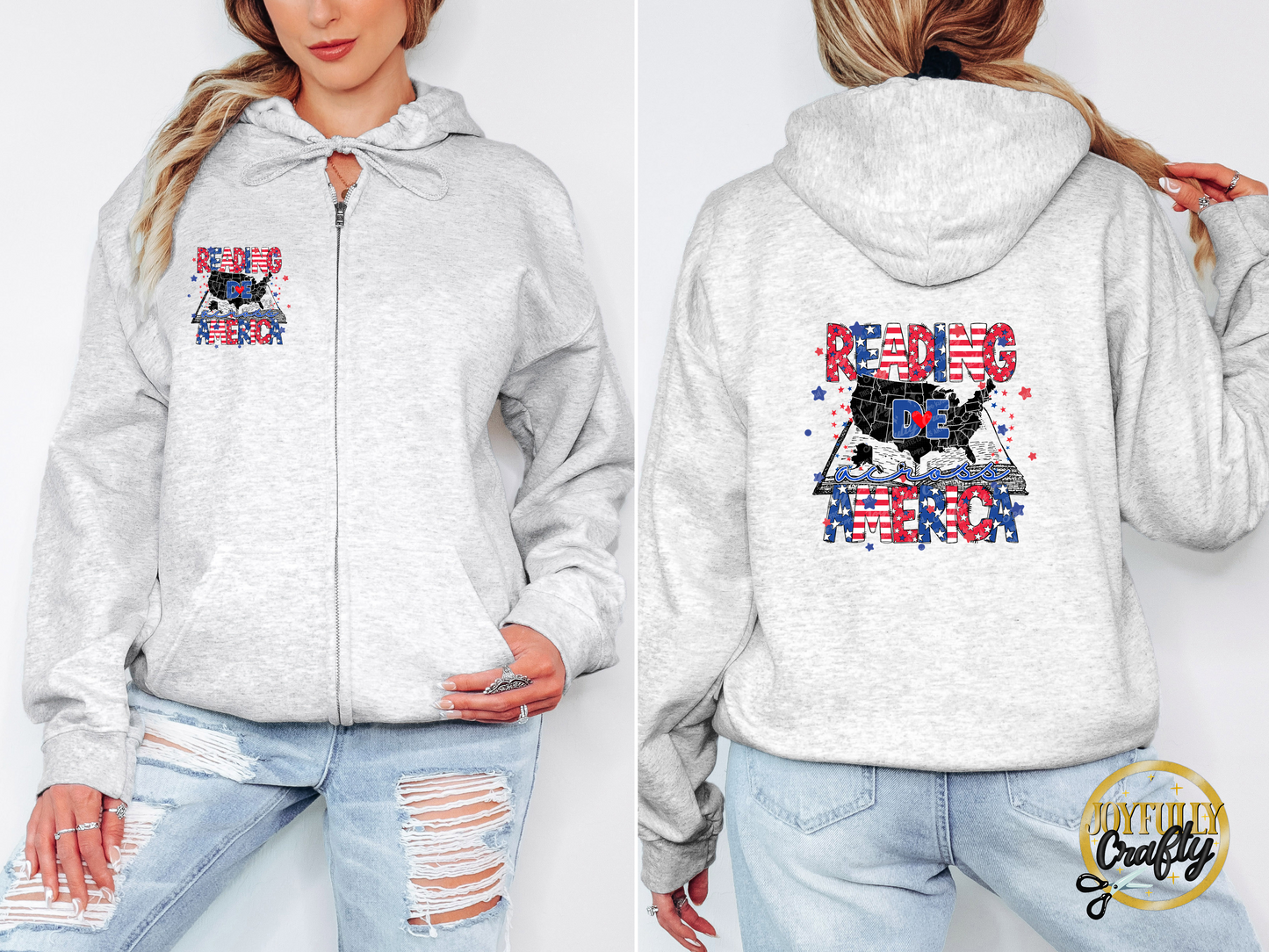 Reading Across America States Adult Zip Up Hoodie Back Design