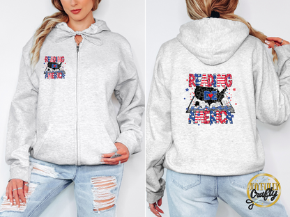 Reading Across America States Adult Zip Up Hoodie Back Design