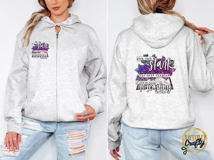 Rereading The Last Adult Zip Up Hoodie Front and Back Design