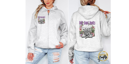 Salt Sand Books Adult Zip Up Hoodie Front and Back Design
