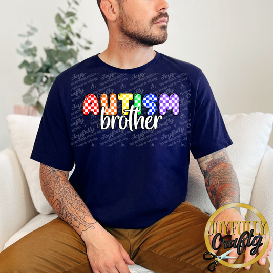 Autism Brother Multi Color Checkered Adult Shirt