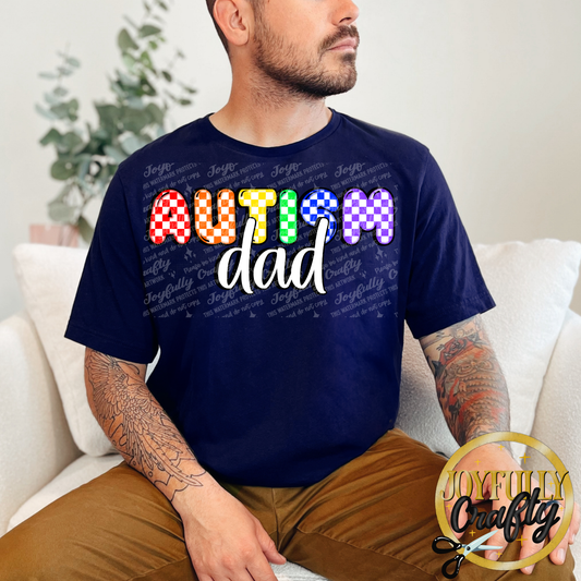 Autism Dad Multi Color Checkered Adult Shirt