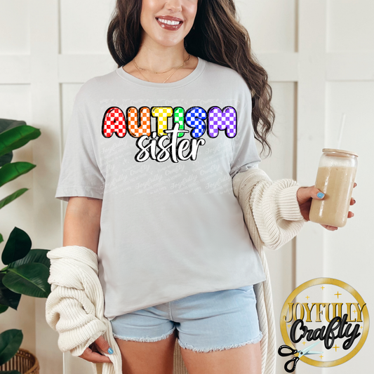 Autism Sister Multi Color Checkered Adult Shirt