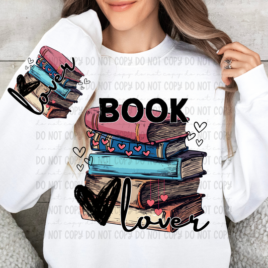 Stacked Books Book Lover Front and Sleeve Design Adult Crewneck Sweater