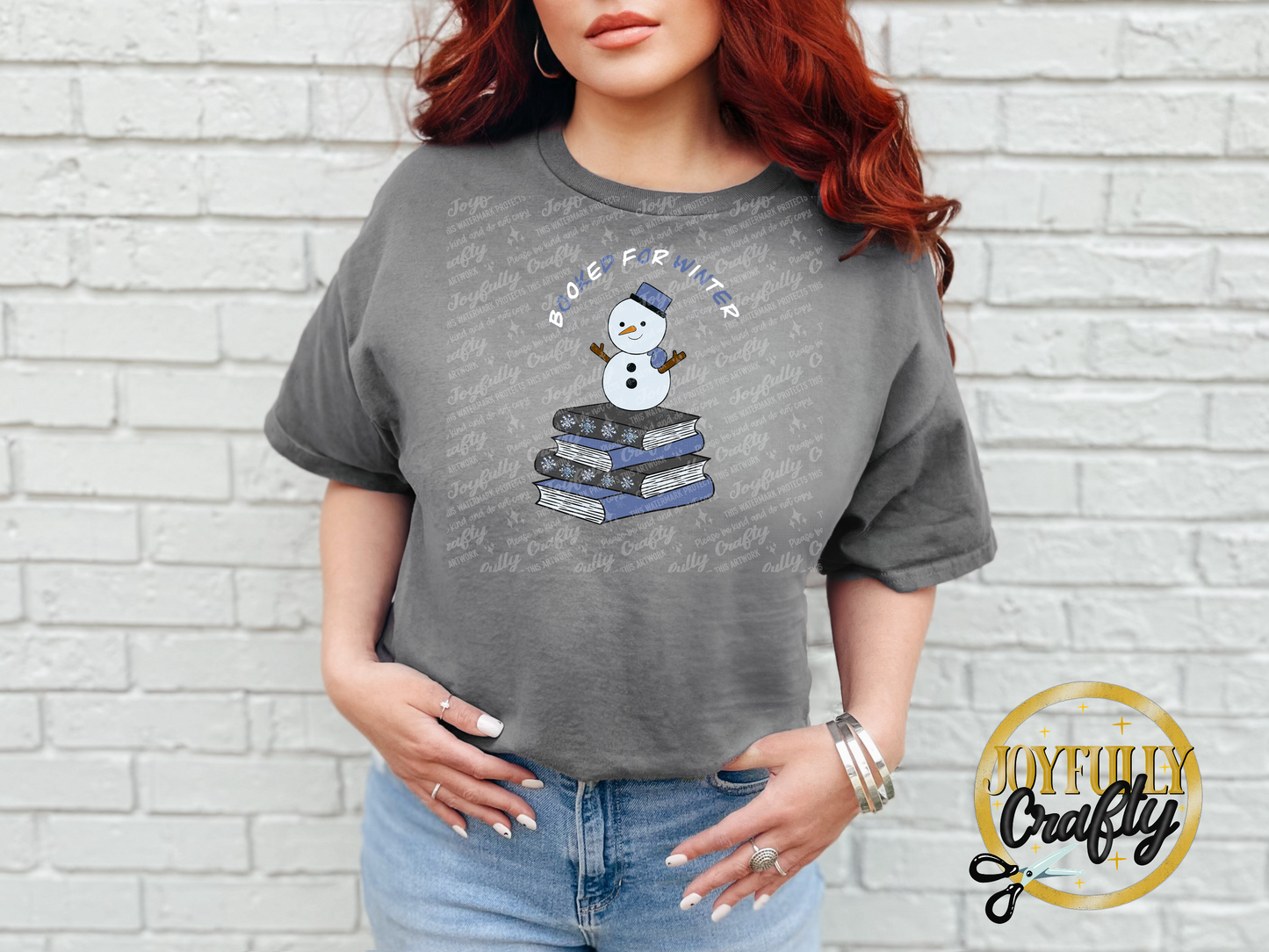 Booked For Winter Snowman Blue And White Letters Adult T Shirt