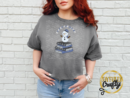 Booked For Winter Snowman Blue And White Letters Adult T Shirt