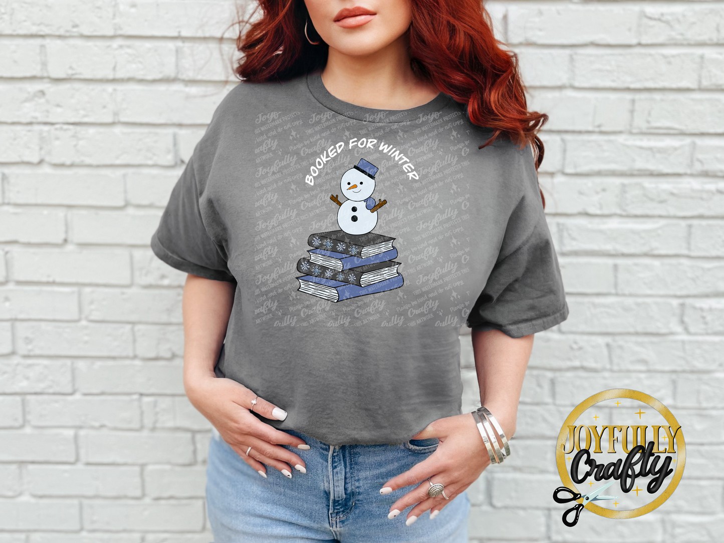 Booked For Winter Snowman White Letters Adult T Shirt