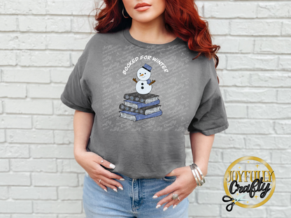 Booked For Winter Snowman White Letters Adult T Shirt