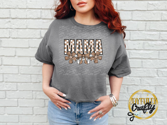 Mama Neutral Checkered Floral Adult T Shirt