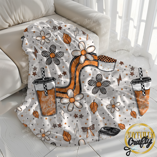 Retro Coffee and Flowers Velveteen Blanket
