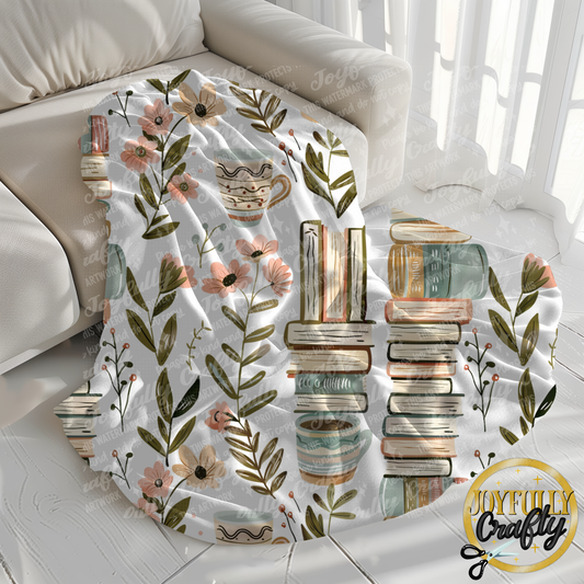 Mug Books and Flowers 1 Velveteen Blanket