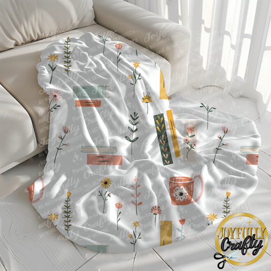 Mug Books and Flowers 3 Velveteen Blanket