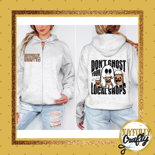 Joyfully Crafty Don't Ghost Adult Zip Up Hoodie Front and Back Design