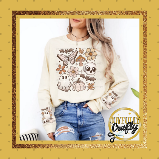 Floral Ghost and Skelly Double Sleeves Adult Hoodie