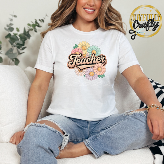Floral Teacher Adult Shirt