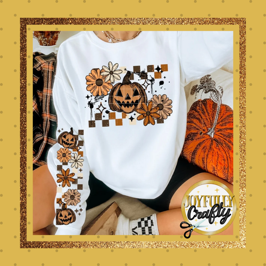 Floral Jack O Lantern Double Sleeves Adult Crewneck Sweater