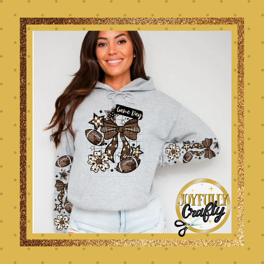 Game Day Football Bow  Double Sleeves Adult Long Sleeve