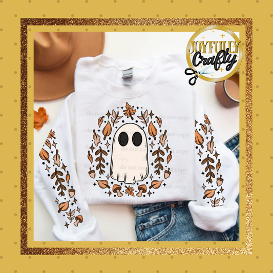 Ghost and Leaves  Pocket and Double Sleeves Adult Zip Up Hoodie