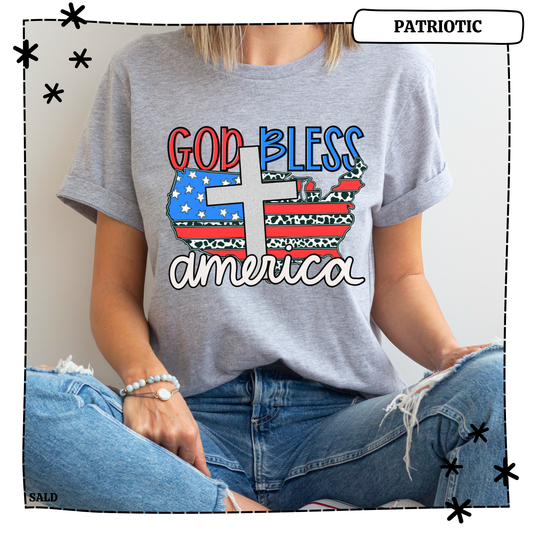 God Bless America Cross Adult Shirt