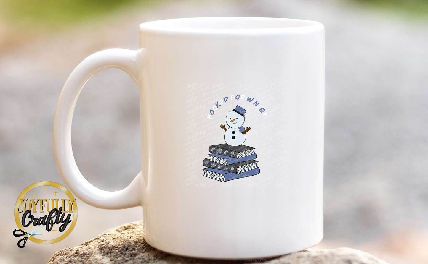 Booked For Winter Snowman Blue And White Letters Ceramic Mug