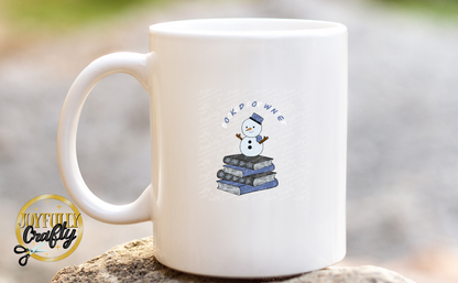 Booked For Winter Snowman Blue And White Letters Ceramic Mug