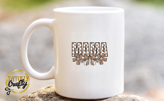 Mama Neutral Checkered Floral Ceramic Mug