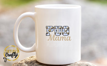 Pug Mama Faux Embroidered Ceramic Mug