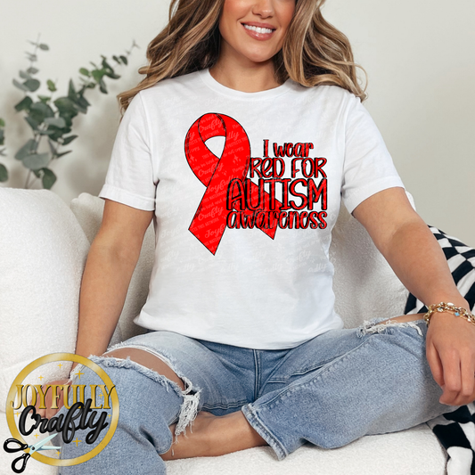 I Wear Red For Autism Awareness Adult Shirt