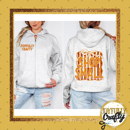 Joyfully Crafty Fall Bow Adult Zip Up Hoodie Front and Back Design