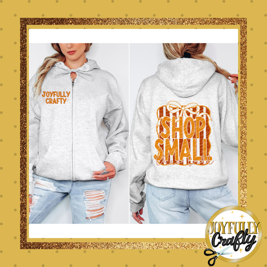 Joyfully Crafty Fall Bow Adult Zip Up Hoodie Front and Back Design