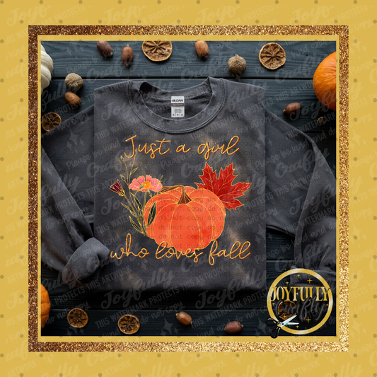 Just A Girl Who Loves Fall Pumpkin and Floral Adult Shirt