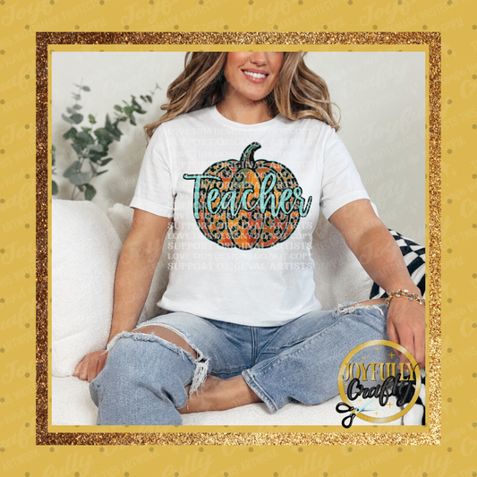 Leopard Pumpkin Teacher Adult Shirt