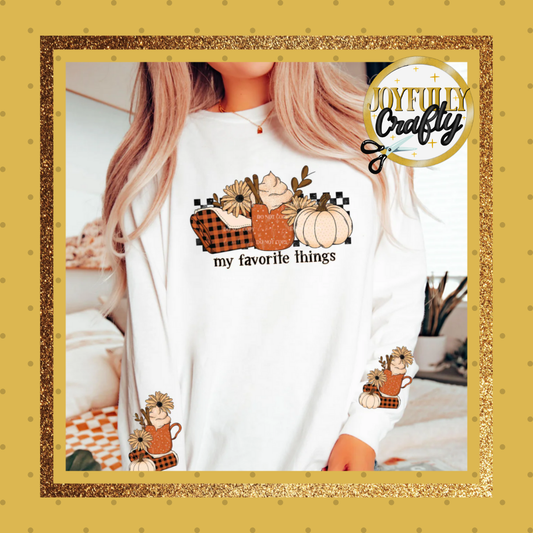 My Favorite Things Fall  Double Sleeves Adult Crewneck Sweater