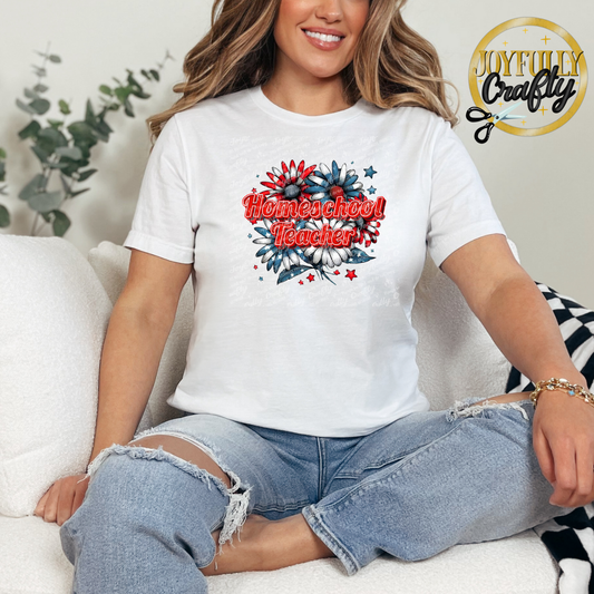 Patriotic Floral Homeschool Teacher Adult Shirt