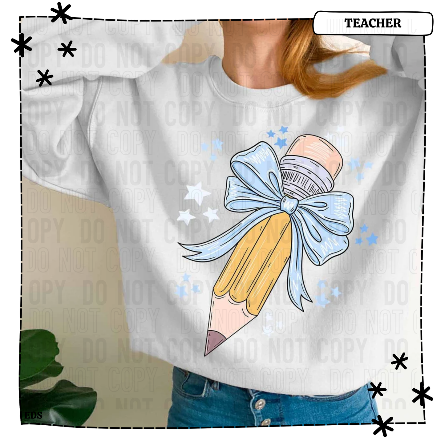 Pencil Baby Blue Bow Adult Shirt