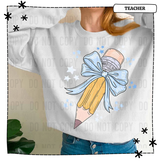 Pencil Baby Blue Bow Adult Shirt
