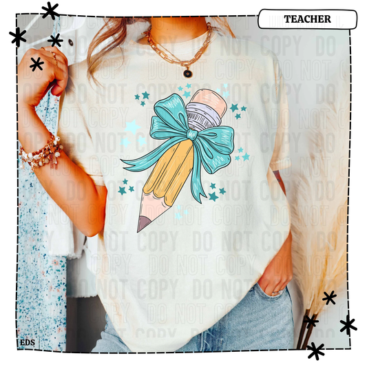 Pencil Blue Bow Adult Shirt