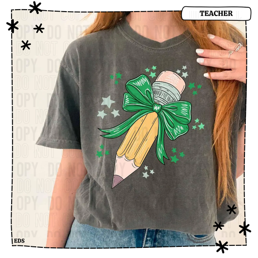 Pencil Green Bow Adult Shirt