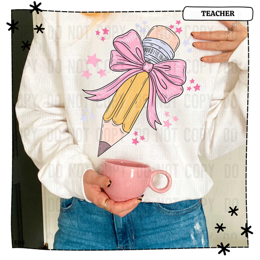 Pencil Pink Bow Adult Shirt