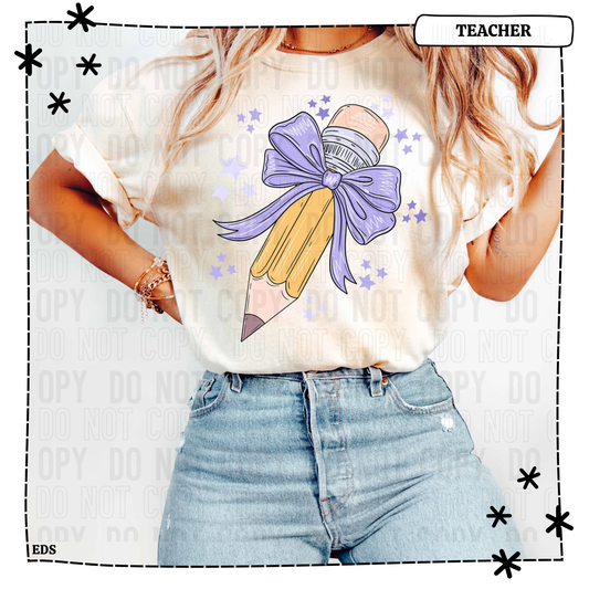 Pencil Purple Bow Adult Shirt