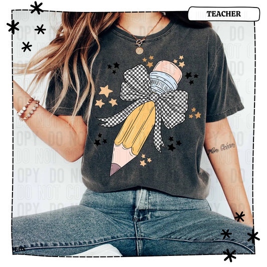Pencil Retro Bow Adult Shirt