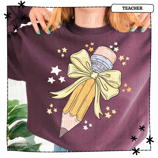 Pencil Yellow Bow Adult Shirt