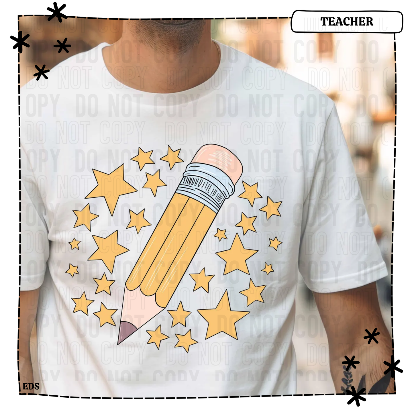 Pencil Yellow Stars Adult Shirt