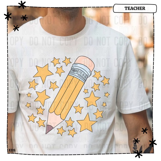 Pencil Yellow Stars Adult Shirt