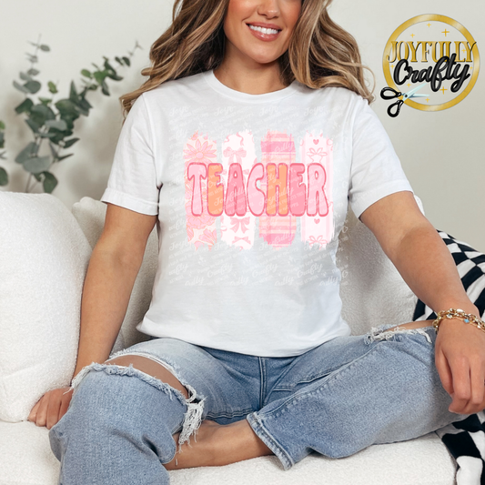 Pink Brushstrokes Teacher Adult Shirt