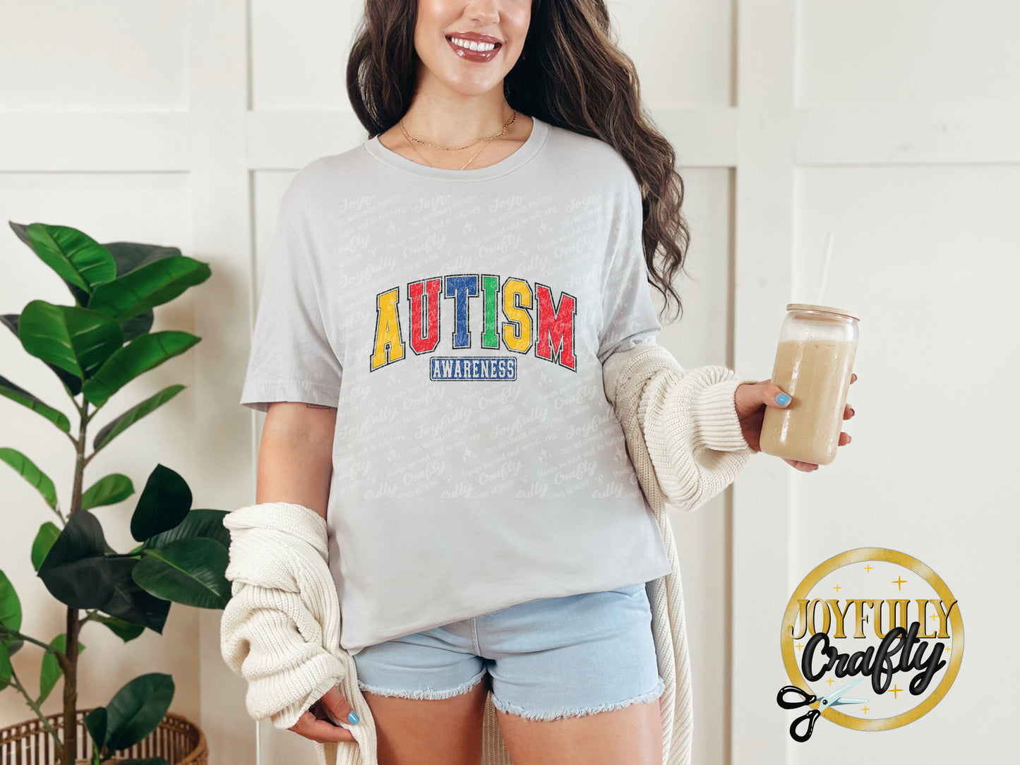 Autism Awareness Retro Distressed Blocked Letters Adult T Shirt