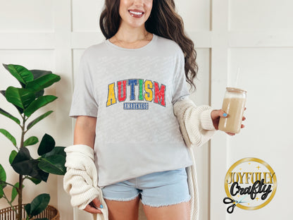 Autism Awareness Retro Distressed Blocked Letters Adult T Shirt
